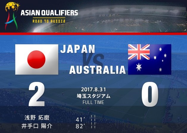 日本ｖｓオーストラリア戦で見事日本が苦手オーストラリアに２－０で勝利し